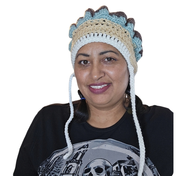 Hand Crafted Crochet Slauchy hat Handmade bonnet pompom beanie multicolor 3-way - Picture 3 of 17